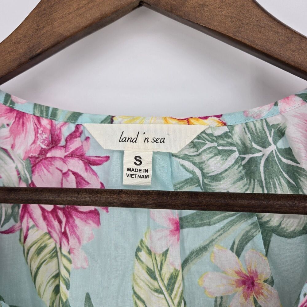 Land N Sea Floral Cotton Resort Wear Beach Blouse Maximalist Small - Picture 3 of 6